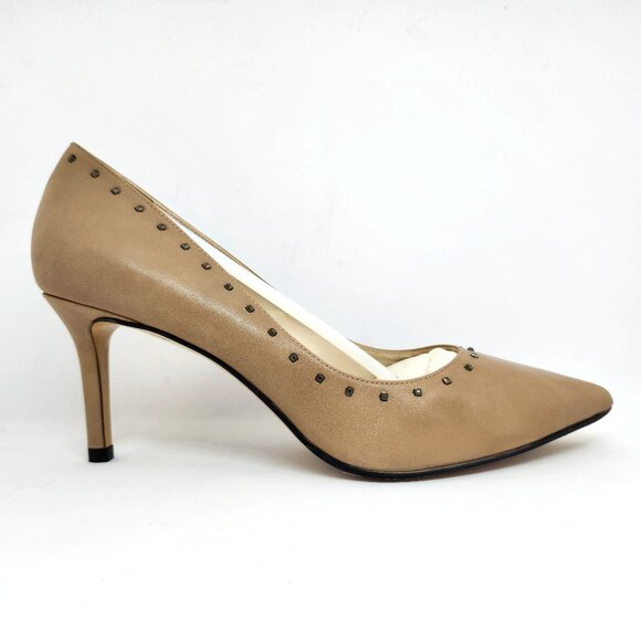 Lodi Women's Tan Nude Studded Leather Pointed Toe High Heels Size 40.5 - Picture 1 of 9